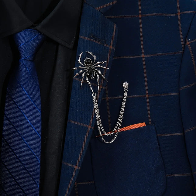 Spider Brooch for Men, Statement Lapel Pin with Secure Clasp