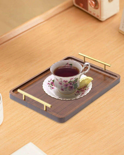 Stylish Wooden Serving Tray with Sturdy Metal Handles - Multi-Functional Decorative Platter for Entertaining and Home Styling