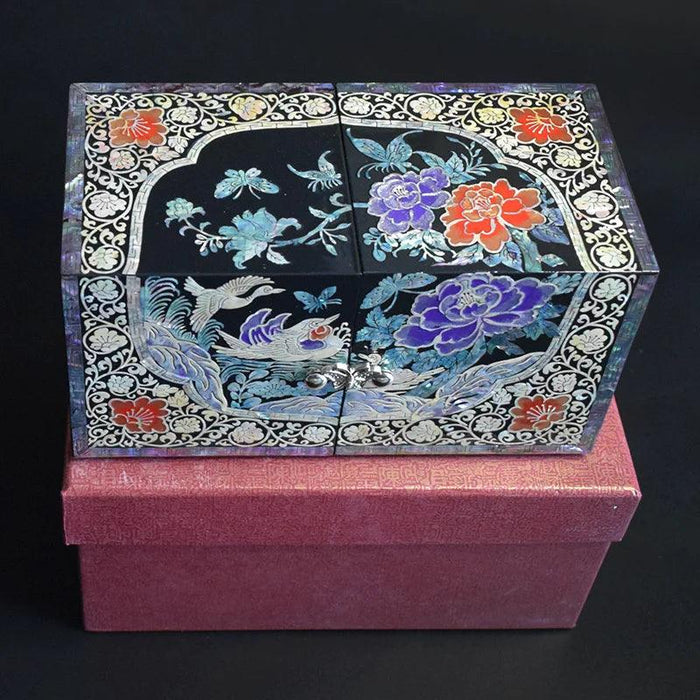 Luxurious Mother of Pearl Jewelry Organizer Box with Dual Drawers for Accessories