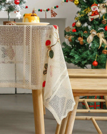 Festive Jingle Bell Embroidered Table Flag for Elegant Christmas Dining Decor