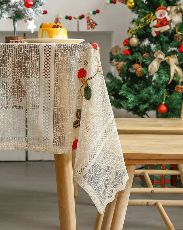 Festive Jingle Bell Embroidered Table Flag for Elegant Christmas Dining Decor