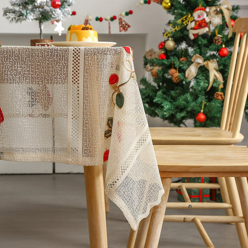 Festive Jingle Bell Embroidered Table Flag - Elegant Xmas Table Decor for Entertaining