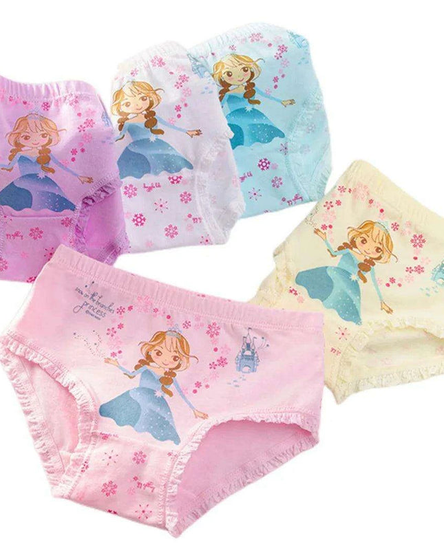 4 pcs Girls' Cotton Briefs Collection - Soft, Breathable & Playful Patterns for Kids