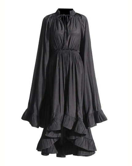 Stylish High Waist Patchwork A-Line Dress for Women - Chic V-Neck, Sleeveless, and Unique Irregular Hem