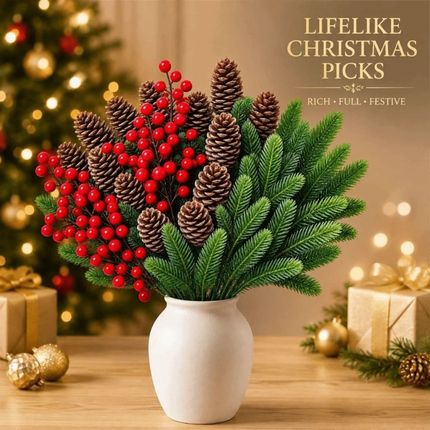 KECTTIO 10Pcs Artificial Pinecone Christmas Picks - Plastic, Vase-Read