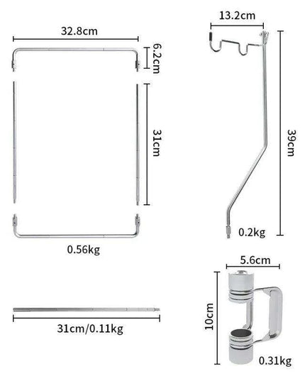 Multi-Functional Stainless Steel Camping Gear Organizer with Built-in Light Stand and Storage Solutions