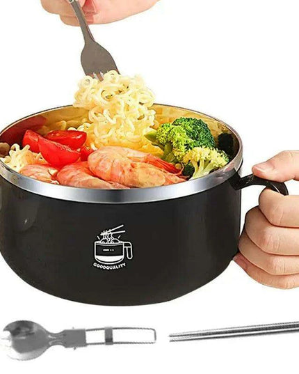 1000ml Travel-Ready Insulated Stainless Steel Bowl with Lid - Ideal for Noodles, Soups, and Salads