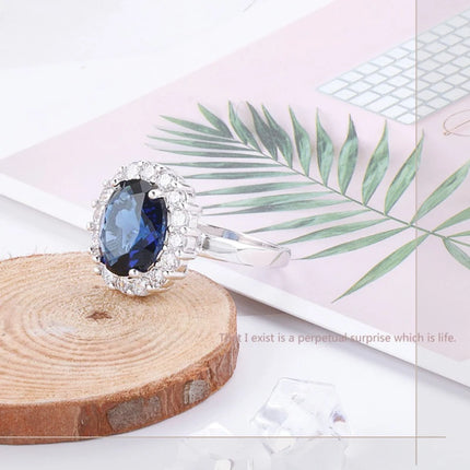 AM S925 Silver Blue Zircon 3.2ct Engagement Ring with Original Charm