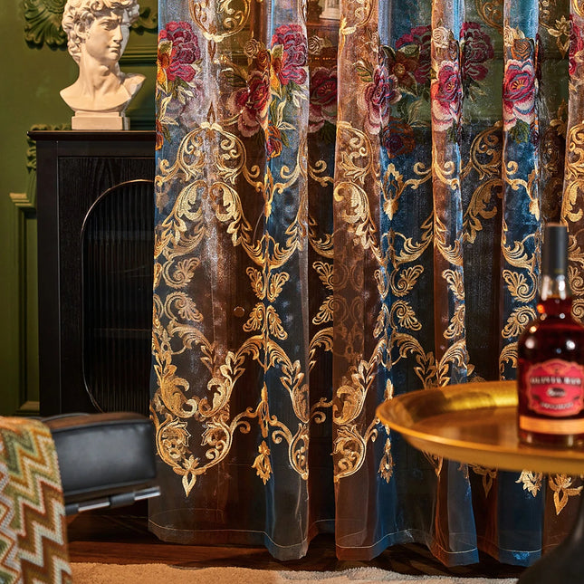 LEEJOOM Neoclassical Sheer Curtains with Hollowed Embroidery for Livin