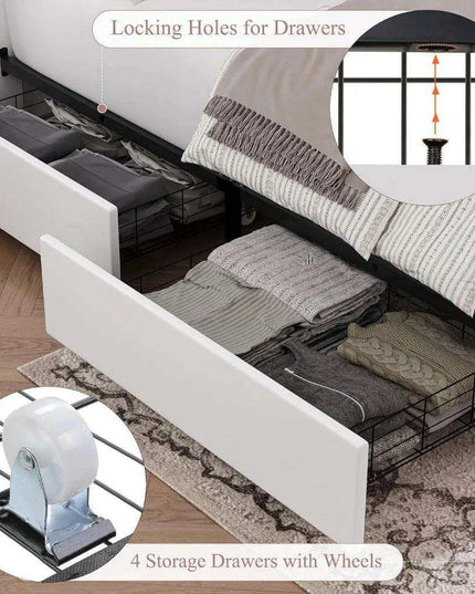 Elegant Linen Upholstered Bed Frame with Ample Storage Drawers