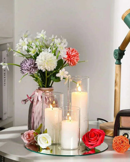 36-Piece Glass Cylinder Vases and Mirror Trays Set for Stylish Event Decor