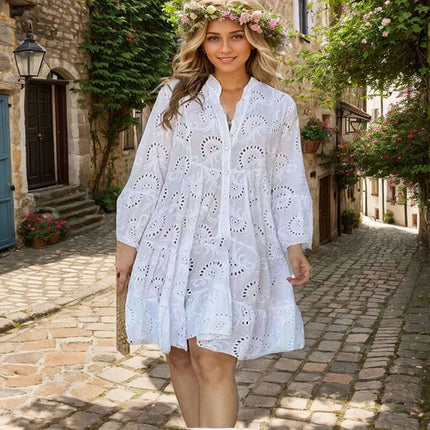 Chic Lace A-Line Beach Dress with Flared Sleeves for Women