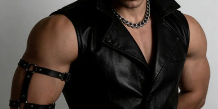 Men's Faux Leather Upper Arm Bracelet for Men Elastic Adjustable Armband Men Arms Harness Belt Costume for Nightclub Cosplay mens-faux-leather-upper-arm-bracelet-for-men-elastic-adjustable-armband-men-arms-harness-belt-costume-for-nightclub-cosplay