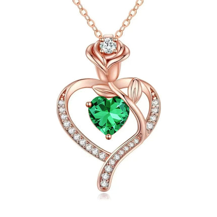Tiffmet Rose Zircon Heart Pendant Necklace - Elegant Gift for Her