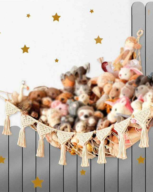 Stylish Bohemian Macrame Toy Storage Hammock with Chic Design