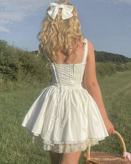 Suninheart White Lace Spaghetti Strap A-line Dress - Effortless Summer Elegance