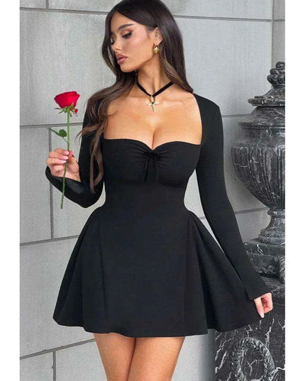 Chic Long Sleeve Bodycon Dress with Square Neckline and Stylish Lace-Up Features for Elegant Occasions