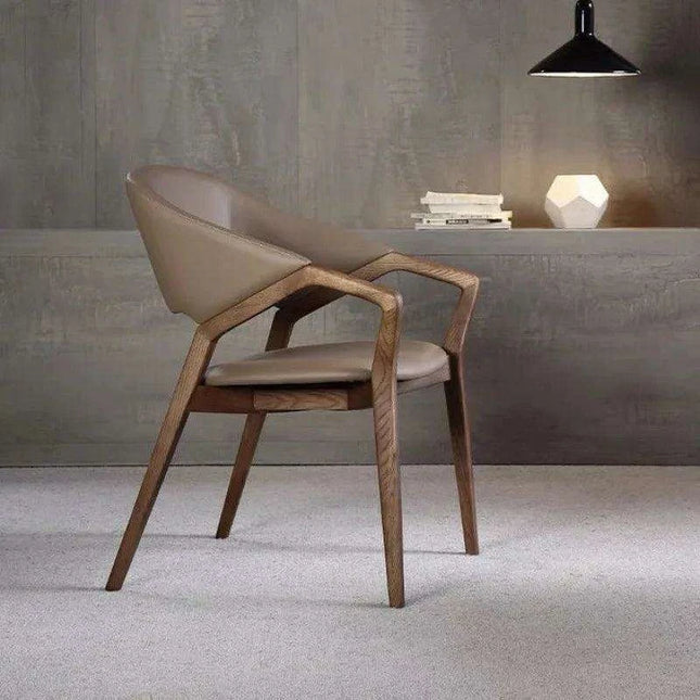 Scandinavian Luxe Leather Dining Chair with Contemporary Armrests