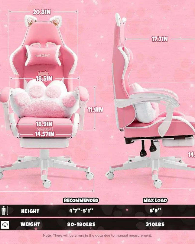 Adorable Pink Gaming Chair with Cat Ear Design and Adjustable Lumbar Support for Female Gamers