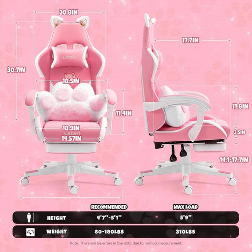 Adorable Pink Gaming Chair with Cat Ear Design and Adjustable Lumbar Support for Female Gamers