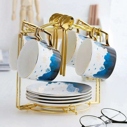 Luxurious Gold-Accented European Ceramic Coffee and Tea Set - Elegant 4-Piece Gift Collection
