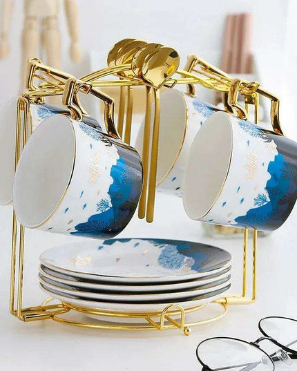 Luxurious Gold-Accented European Ceramic Coffee and Tea Set - Elegant 4-Piece Gift Collection