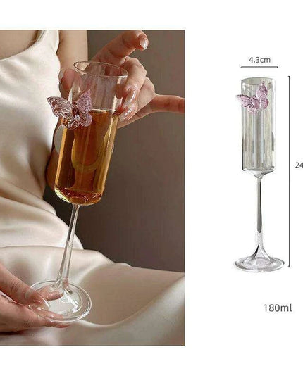 Enchanting Pink Butterfly Bowknot Glass Goblet – Elegant Drinkware for Every Festivity
