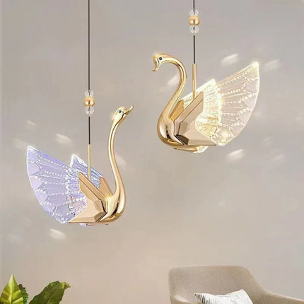 Nordic Creative Acrylic Swan LED Hanging Chandelier Study Bedroom Livi