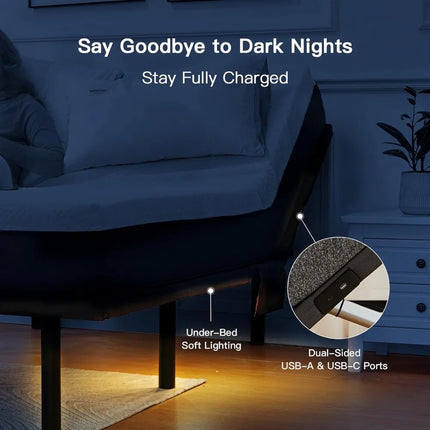 Twin XL Adjustable Bed Frame, Electric Base with Head/Foot Incline, USB-A & USB-C, LED Light, 4 Leg Heights, Easy Assembly twin-xl-adjustable-bed-frame-electric-base-with-head-foot-incline-usb-a-usb-c-led-light-4-leg-heights-easy-assembly