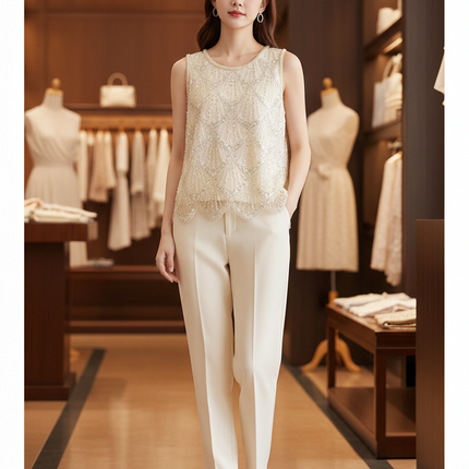 Women's Sleeveless Beaded & Sequined Blouse
