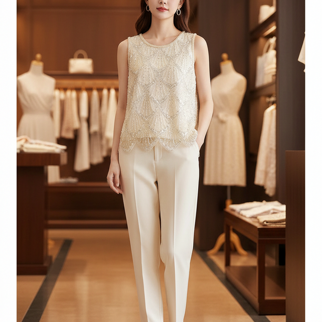 Women's Sleeveless Beaded & Sequined Blouse