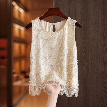 Women's Sleeveless Beaded & Sequined Blouse