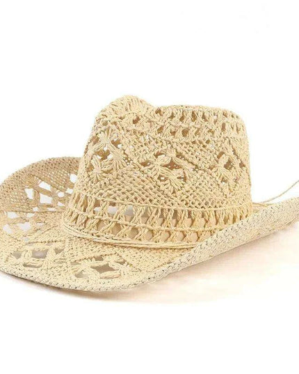 Hand Woven Wide Brim Straw Cowboy Hat for Summer Outdoor Sun Protection