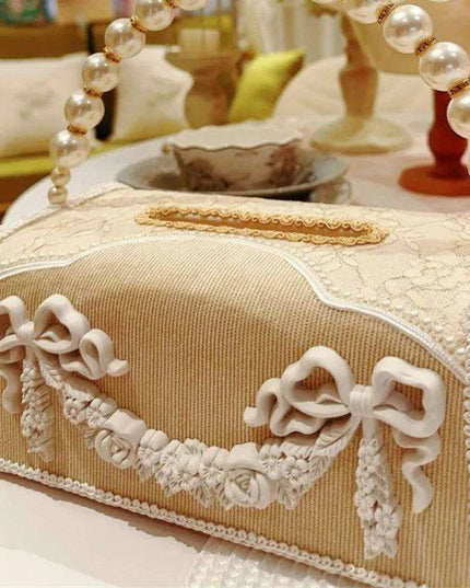 Elegant Leather Tissue Organizer with Stylish Bow - Chic Storage Solution for Home and Office