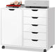 5-Drawer Rolling Wood Vanity Dresser with Storage Shelves and Mobile Cabinet