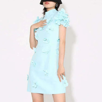 Chic Women's High-Waisted Mini Dress with Distinctive Patchwork and Embellishments