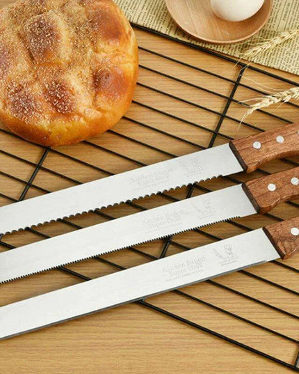 Bakery Master Professional Grade Stainless Steel Bread Slicing Knife Set with Ergonomic Wooden Handles