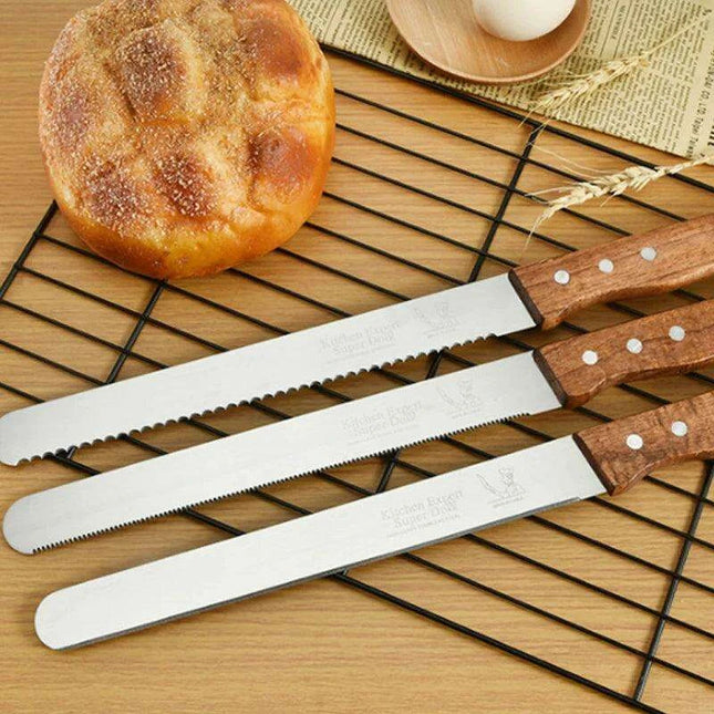 Bakery Master Professional Grade Stainless Steel Bread Slicing Knife Set with Ergonomic Wooden Handles