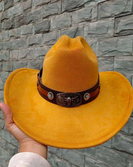 Classic Waterproof Cowboy Hat with Unique Cowhead Detail - Trendy Straw Sun Protection Accessory