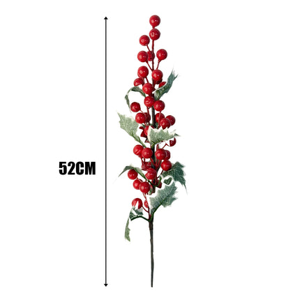 52cm Christmas Red Holly Berries Branch with Green Leaves Fake Berry DIY Garland Xmas Tree Ornaments Festival Party Home Decor 52cm-christmas-red-holly-berries-branch-with-green-leaves-fake-berry-diy-garland-xmas-tree-ornaments-festival-party-home-decor