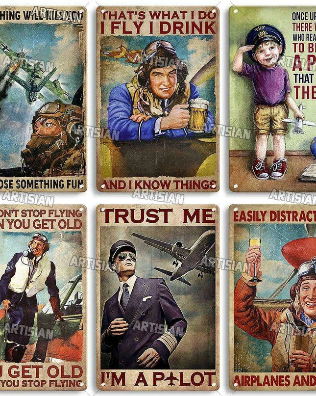 Vintage Aviator Metal Wall Decor - Classic Flight-Inspired Artwork for Home and Man Cave