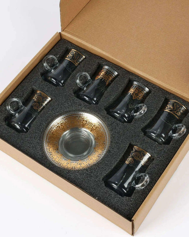 Elegant Bronzed Glass Turkish Coffee Set with Stylish Saucers