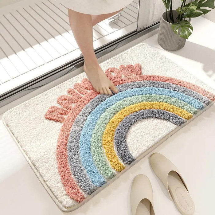 Rainbow Delight Bathroom Rug - Luxurious Faux Cashmere Mat with Anti-Slip Backing