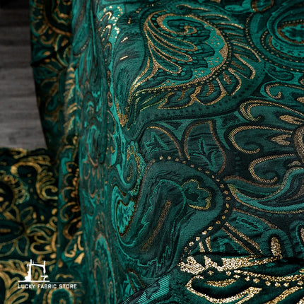 Green Cashew Flower Jacquard Fabric | Ethnic Pattern