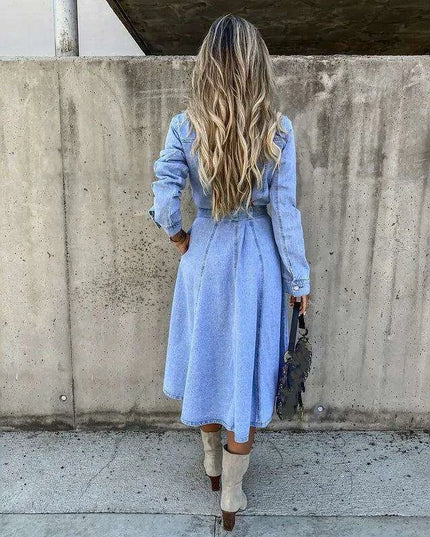 Chic High Waist Denim Dress with Belt and Pockets for Effortless Spring Style