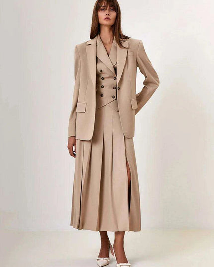 Sophisticated Autumn Women's Two-Piece Vest and Pleated Skirt Ensemble