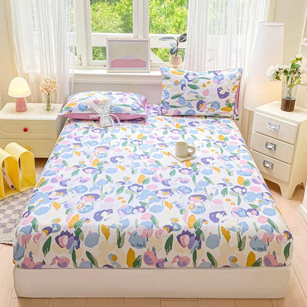Housewear Cotton Fitted Sheet - Soft, Comfortable, Elastic Band, Print