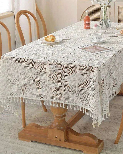 Rustic Elegance Handcrafted Crochet Beige Table Cover - Perfect for Dining, Bridal Celebrations, and Home Decor
