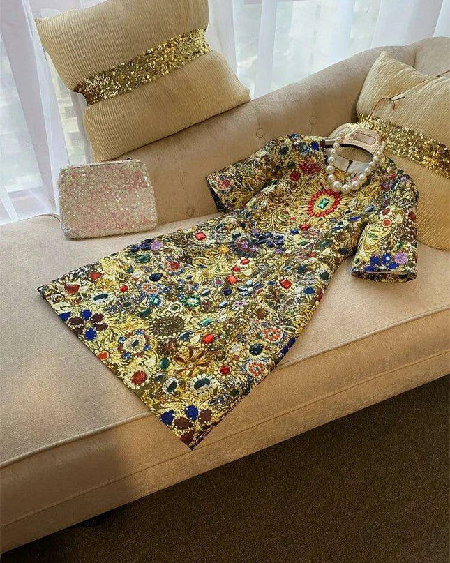 Elegant Vintage-Inspired Rhinestone Embellished Above Knee Dress