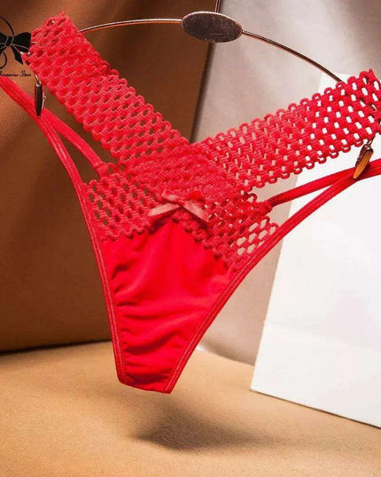 Elegant Women's Low Rise Ice Silk Thong with Chic Ribbons - Fashionable & Sporty Underwear